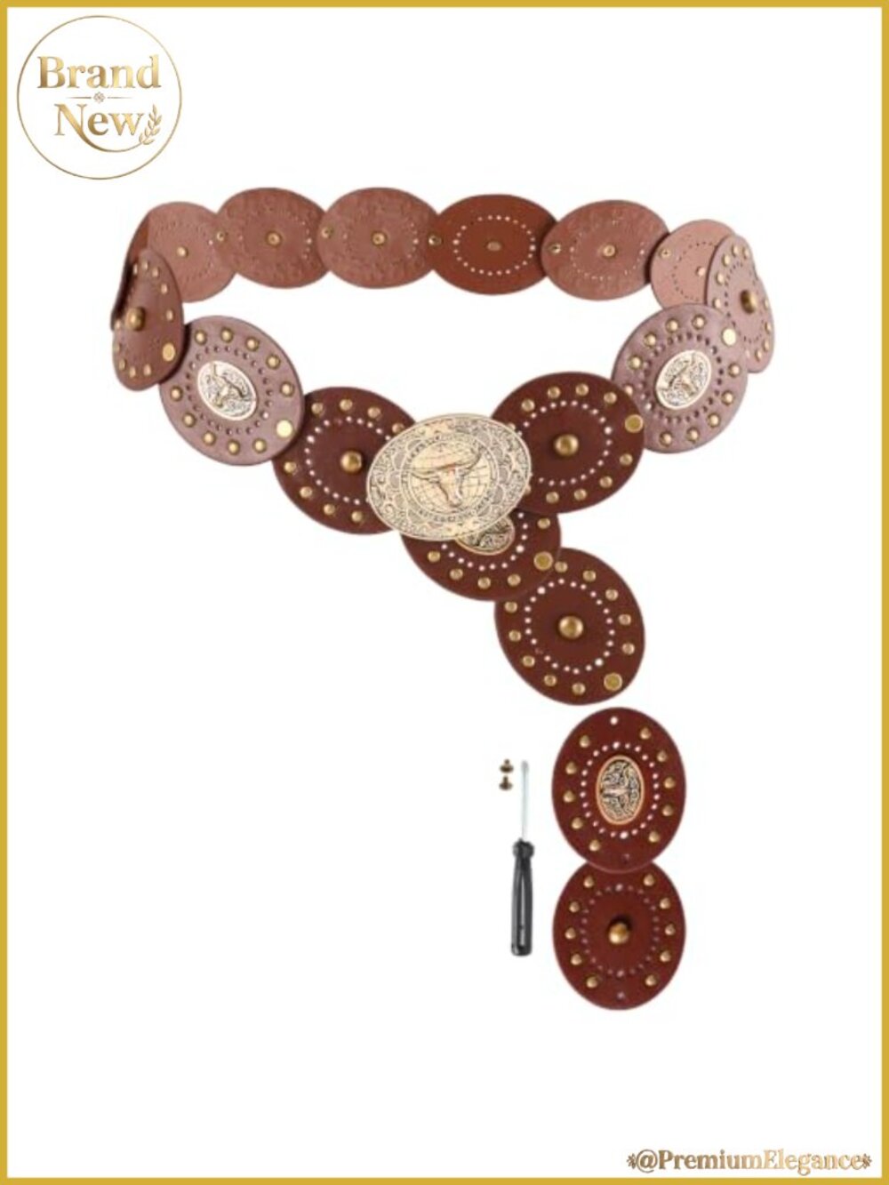 Western Cowboy Belt Detachable Concho PU Leather Adjustable